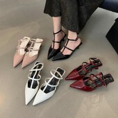 Pohodlné topánky pre ženy, dámske sandále na priehľadnom podpätku, veľká veľkosť 2024, letné dievčenské nové špicaté nízke, veľké béžové, s uzavretou prackou, remienok, rom