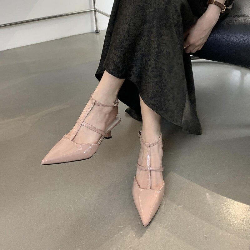 Pohodlné topánky pre ženy, dámske sandále na priehľadnom podpätku, veľká veľkosť 2024, letné dievčenské nové špicaté nízke, veľké béžové, s uzavretou prackou, remienok, rom