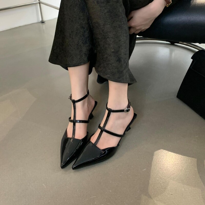 Pohodlné topánky pre ženy, dámske sandále na priehľadnom podpätku, veľká veľkosť 2024, letné dievčenské nové špicaté nízke, veľké béžové, s uzavretou prackou, remienok, rom