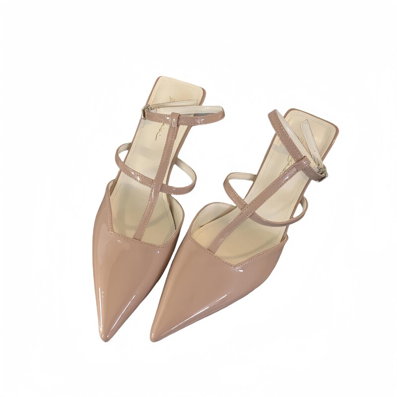 Pohodlné topánky pre ženy, dámske sandále na priehľadnom podpätku, veľká veľkosť 2024, letné dievčenské nové špicaté nízke, veľké béžové, s uzavretou prackou, remienok, rom