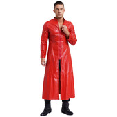 Meeste Steampunk kunstnahast kaevik, pikk mantel, krae, tõmblukk, pikkade varrukatega tuulekindlad jakid, lahe punkmantel Rave Clubwear