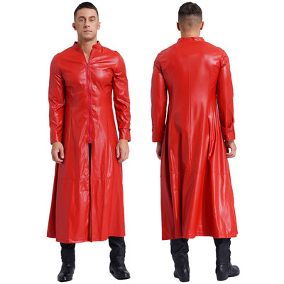 Meeste Steampunk kunstnahast kaevik, pikk mantel, krae, tõmblukk, pikkade varrukatega tuulekindlad jakid, lahe punkmantel Rave Clubwear