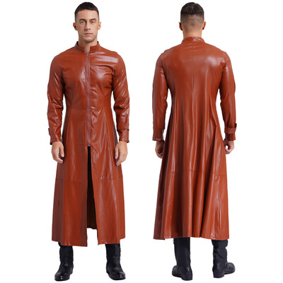 Meeste Steampunk kunstnahast kaevik, pikk mantel, krae, tõmblukk, pikkade varrukatega tuulekindlad jakid, lahe punkmantel Rave Clubwear