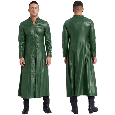 Meeste Steampunk kunstnahast kaevik, pikk mantel, krae, tõmblukk, pikkade varrukatega tuulekindlad jakid, lahe punkmantel Rave Clubwear