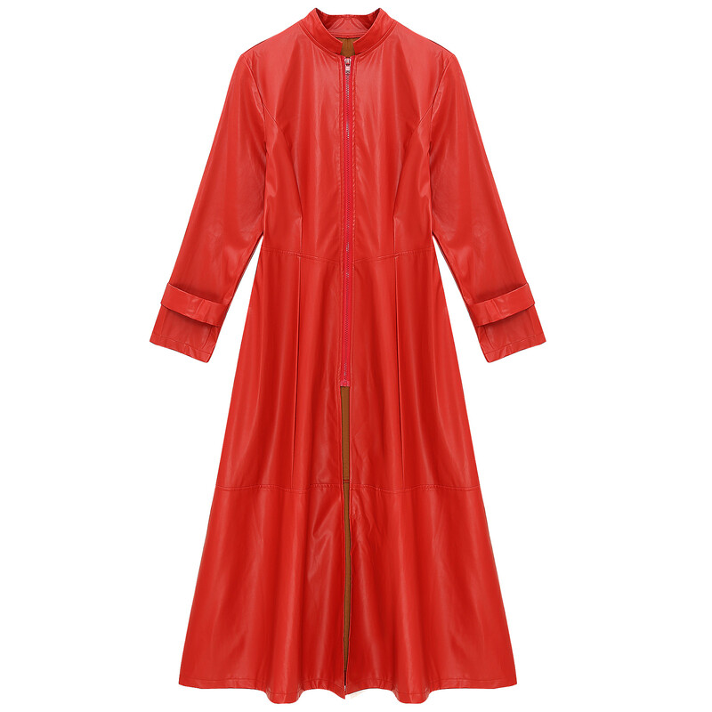 Ανδρικά Steampunk Faux Leather Trench Μακρύ παλτό γιακά με φερμουάρ Μακρυμάνικο αντιανεμικό μπουφάν Cool Punk Coat Rave Clubwear