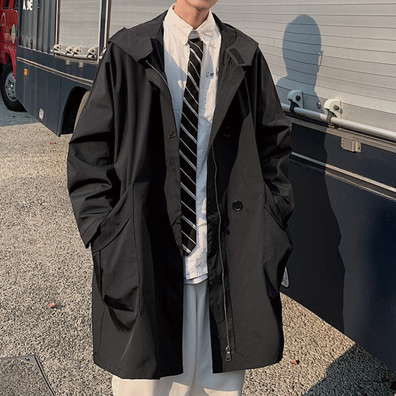 Pánska vetrovka s kapucňou, čisto farebná, s veľkými vreckami, pohodlná, v japonskom štýle, pekný, Harajuku, temperamentný, mestský chlapec