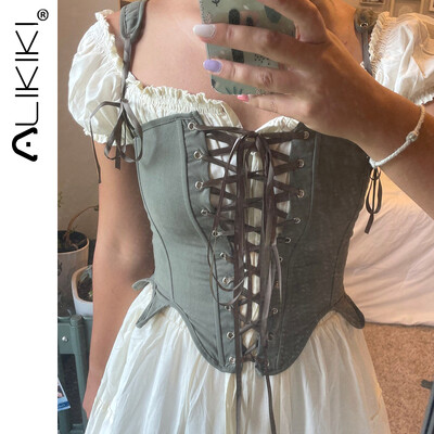 Középkori reneszánsz fűző felsők Vintage Bustier Crop felsők, fűzős Ren Faire fűzős fekete fehér fűzős pántok Camisole nőknek