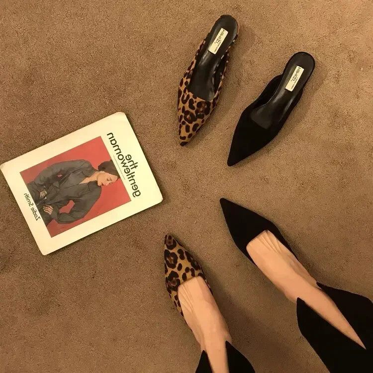 Kevadised teravavarbalised muulad Mood Leopardimustrilised naiste sussid vabaaja naistejalatsid Naiste madalad kontsad Elegantsed naistele õues liug