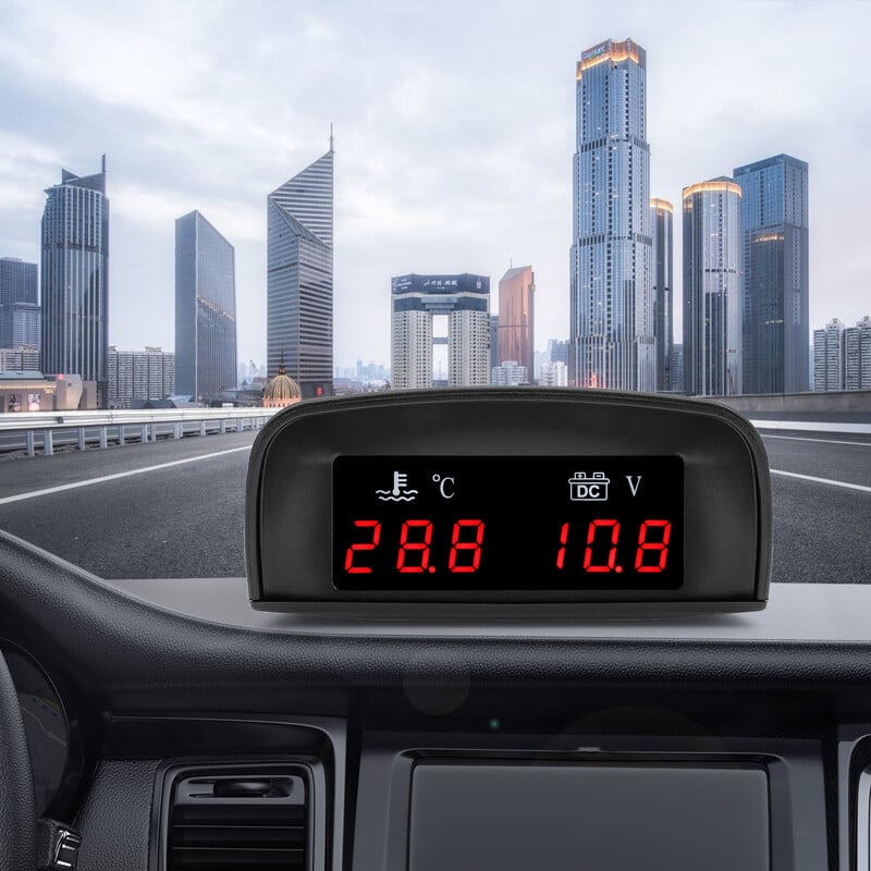 12 V 24 V horizontalus prietaisų skydelis 2 viename automobilių skaitmeninis voltmetras vandens temperatūros matuoklio komplektas voltmetras su 26–40 mm adapteriu