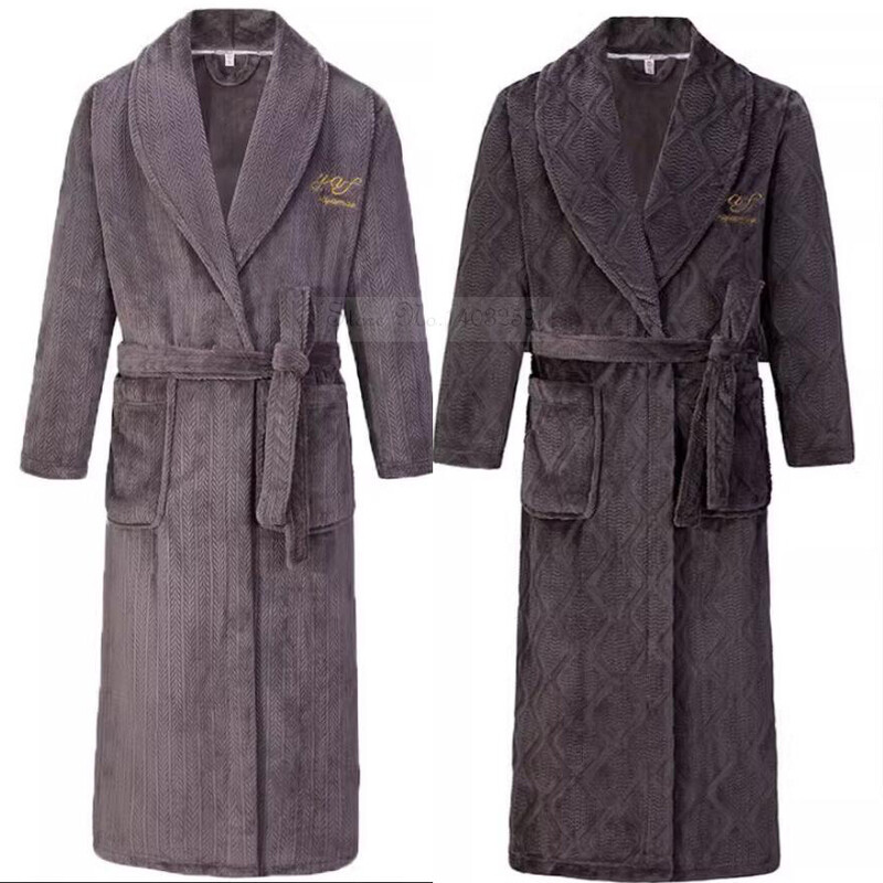 Talvine paks korallifliisist hommikumantel Meeste magamisriided Suuremõõtmelised pikad kimono hommikumantel, soe flanell Ööriided lahtised kodurõivad puhkeriided
