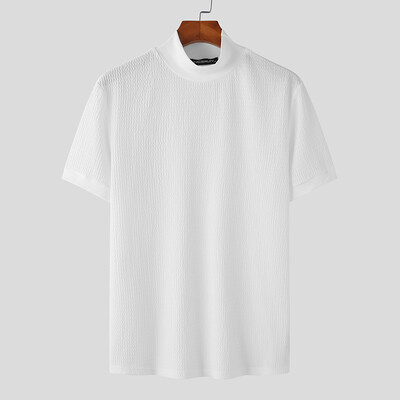 2023 Мъжка тениска Едноцветна водолазка с къс ръкав Мъжко облекло Фитнес Streetwear Ежедневни тениски в корейски стил S-5XL INCERUN
