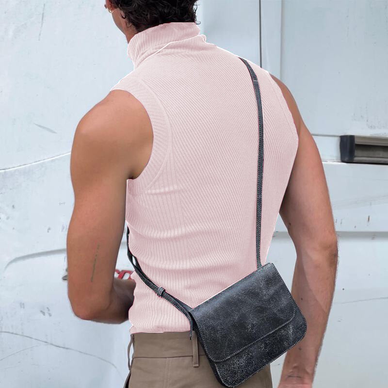 Módne bezrukávové rolákové tielka pre mužov, nové ležérne jednofarebné rebrované tielko pre mužov, trendy spodné topy, pánska vesta, streetwear