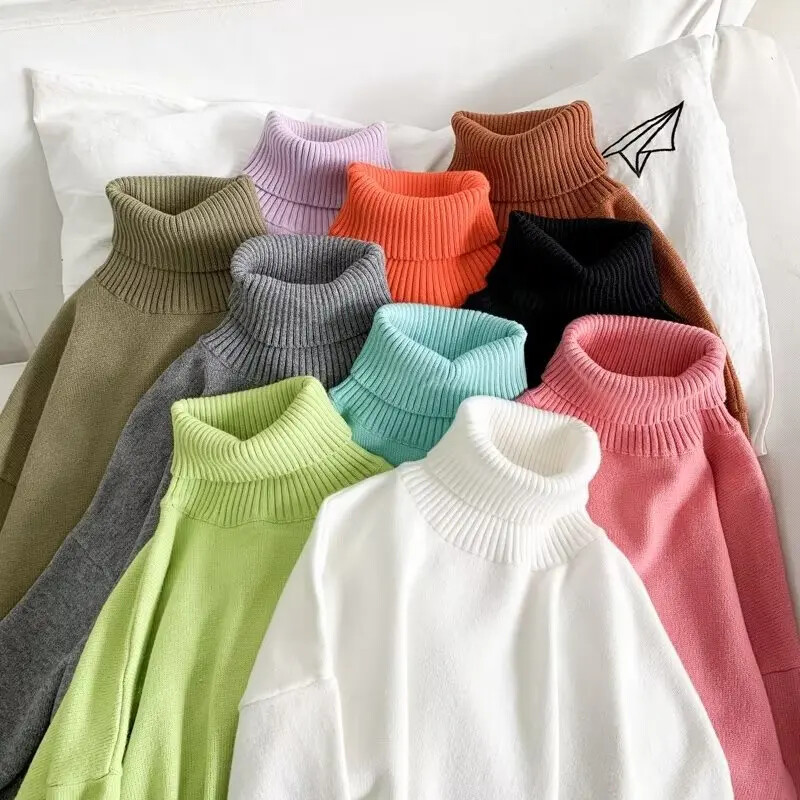 Φθινοπωρινό Πόλο Πόλο με λαιμόκοψη πουλόβερ Inner Lazy ανδρικό γυναικείο μονόχρωμο πλεκτό ευέλικτο ζεστό στρώμα βάσης Top casual σκηνή