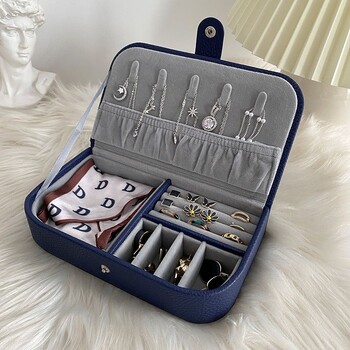 2024 Portable Jewelry Box Jewelry Organizer Οθόνη Travel Jewelry Boxes Δερμάτινη αποθήκευση με κουμπί Chenille Jewelers Joyero