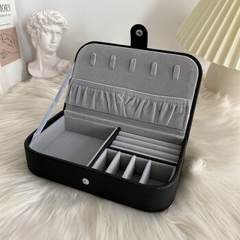 2024 Portable Jewelry Box Jewelry Organizer Οθόνη Travel Jewelry Boxes Δερμάτινη αποθήκευση με κουμπί Chenille Jewelers Joyero