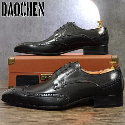 Luksuslik bränd Meeste nahast kingad Nööriga Terava ninaga segatud värvid Brogues Oxford Meeste Kleit Kingad Pulmad Kontorijalatsid Meeste