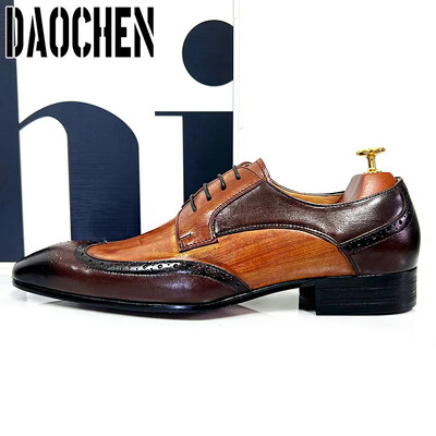 Luksuslik bränd Meeste nahast kingad Nööriga Terava ninaga segatud värvid Brogues Oxford Meeste Kleit Kingad Pulmad Kontorijalatsid Meeste