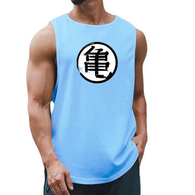 Anime japonez Turtle Script Imprimat Îmbrăcăminte de gimnastică pentru bărbați Vestă de fitness Cu uscare rapidă Bodybuilding Cămașă fără mâneci