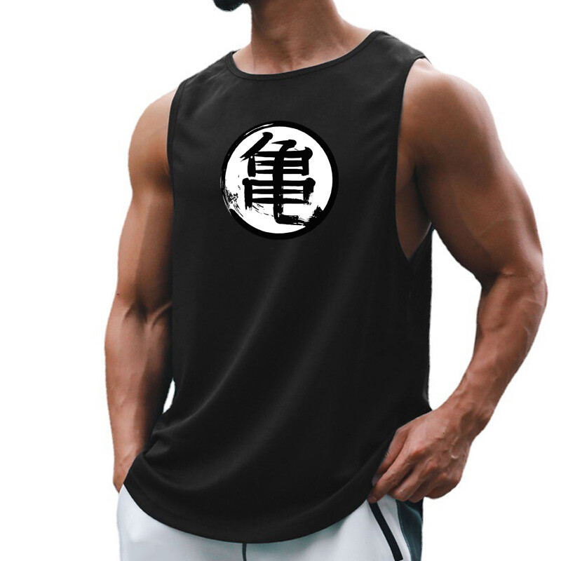 Jaapani Anime Turtle Script Prinditud meeste jõusaaliriided Fitness Vest kiiresti kuivav kulturismi tank Top Muscle varrukateta särk
