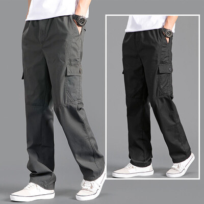 Naujos Cargo Pants Vyriškos laisvos tiesios kelnės Didelio dydžio drabužiai Darbo drabužiai Japoniški bėgikai Homme sportinės medvilnės laisvalaikio kelnės