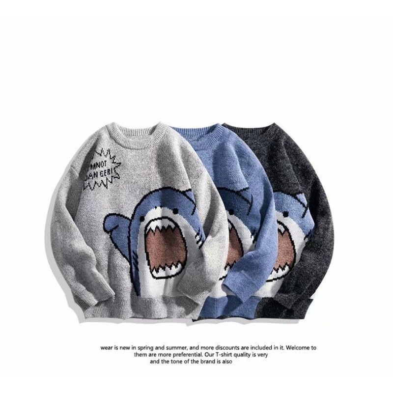 Jaapani multifilmi kampsun Shark meeste talvine Harajuku Y2k kampsunid Hip Hop lahtised kootud pulloverid O-kaelusega meeste rõivad suures suuruses