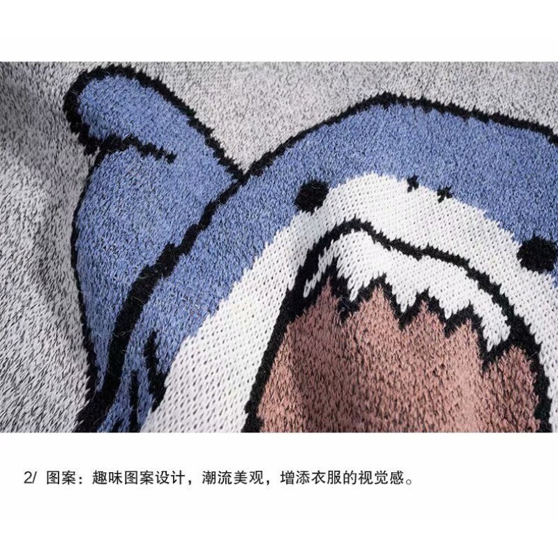 Jaapani multifilmi kampsun Shark meeste talvine Harajuku Y2k kampsunid Hip Hop lahtised kootud pulloverid O-kaelusega meeste rõivad suures suuruses