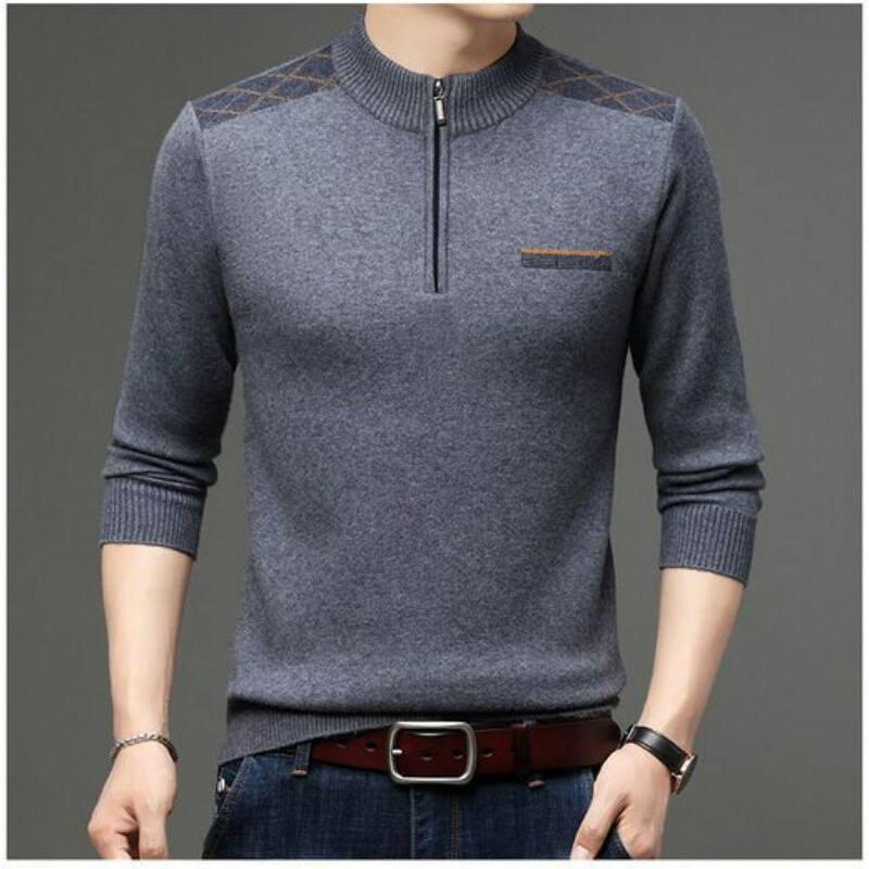 Talvine keskealine paks soe poolkaelusega tõmblukk seisev kaelusega villane kampsun, prinditud lapiline äri vabaaja fliisist pikkade varrukatega top