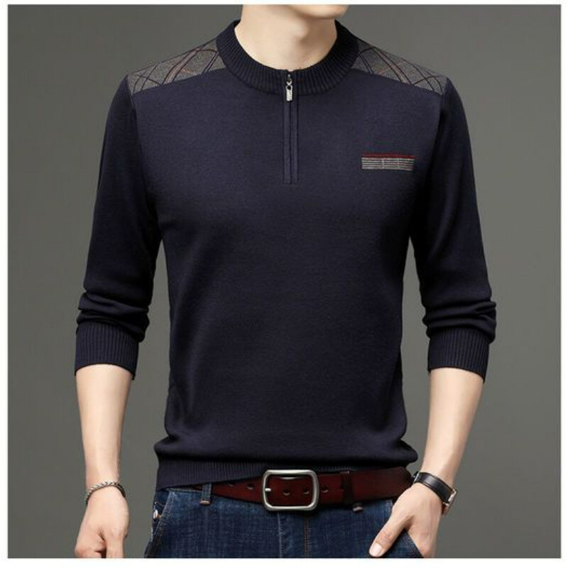 Talvine keskealine paks soe poolkaelusega tõmblukk seisev kaelusega villane kampsun, prinditud lapiline äri vabaaja fliisist pikkade varrukatega top