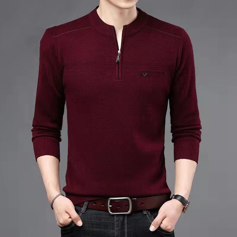 Talvine keskealine paks soe poolkaelusega tõmblukk seisev kaelusega villane kampsun, prinditud lapiline äri vabaaja fliisist pikkade varrukatega top