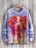 Сладко куче Art Line Pattern & Funny Hippo Art 3D Printed Мъжки плетен пуловер Зимен унисекс ежедневен плетен пуловер пуловер ZZM96