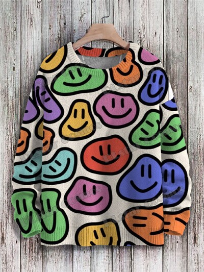 Сладко куче Art Line Pattern & Funny Hippo Art 3D Printed Мъжки плетен пуловер Зимен унисекс ежедневен плетен пуловер пуловер ZZM96