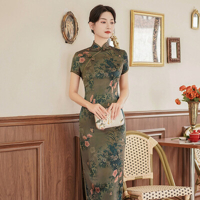 Suures suuruses 3Xl 4Xl 5Xl Qipao Elegantne Naiste Cheongsam Vintage Hiina stiilis kleit Seksikas printiga Vestidos Poolitatud kleidid Põnev kleit