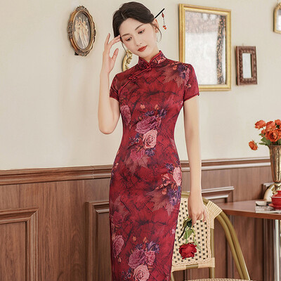 Suures suuruses 3Xl 4Xl 5Xl Qipao Elegantne Naiste Cheongsam Vintage Hiina stiilis kleit Seksikas printiga Vestidos Poolitatud kleidid Põnev kleit
