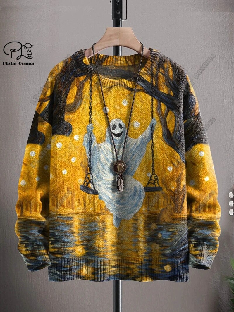 Τρισδιάστατη εκτύπωση Halloween Skull Ghost Ghost Pumpkin Ugly πουλόβερ Casual Unisex Χειμερινό φούτερ
