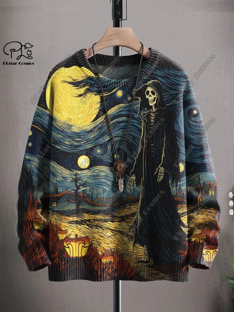 Τρισδιάστατη εκτύπωση Halloween Skull Ghost Ghost Pumpkin Ugly πουλόβερ Casual Unisex Χειμερινό φούτερ