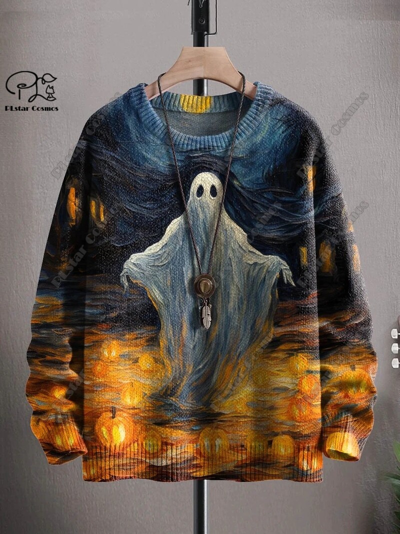Τρισδιάστατη εκτύπωση Halloween Skull Ghost Ghost Pumpkin Ugly πουλόβερ Casual Unisex Χειμερινό φούτερ