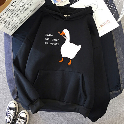 Peace Was Never An Option Мъжки качулки с гъши принт Сладък ежедневен пуловер Creativity Pocket Топли пуловери Модни мъжки суичъри с качулка