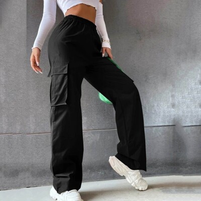 Pantaloni cargo pentru femei Pantaloni de sport cu talie înaltă elastică cu picior lat Pantaloni de jogging cu picioare drepte Ținute Pantaloni de sport cu picioare largi Pantaloni supradimensionați