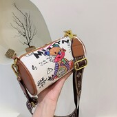 Τσάντα Boston σε στυλ γκράφιτι, χαριτωμένο τσαντάκι με κύλινδρο κινουμένων σχεδίων, μικρή γυναικεία τσάντα χιαστί