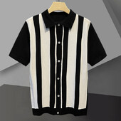Playera Polo Hombre Лятна мъжка жилетка с къси ръкави Ежедневна плетена поло тениска British Slim Lapel Ice Silk Breathable Polo