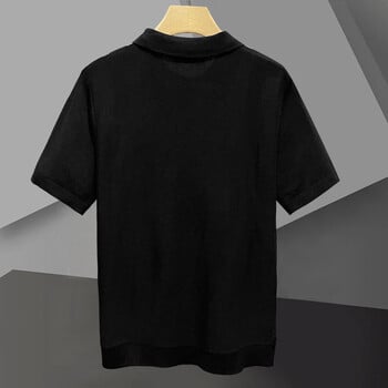 Playera Polo Hombre Лятна мъжка жилетка с къси ръкави Ежедневна плетена поло тениска British Slim Lapel Ice Silk Breathable Polo