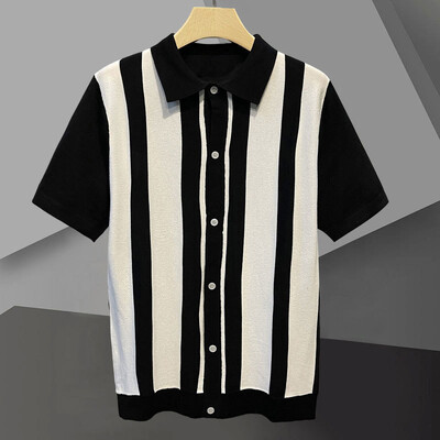 Playera Polo Hombre Лятна мъжка жилетка с къси ръкави Ежедневна плетена поло тениска British Slim Lapel Ice Silk Breathable Polo