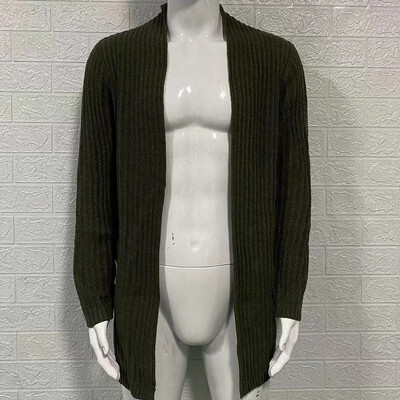 2024 Мъжко тънко плетено яке с дълга жилетка Мъжко ежедневно едноцветно палто Плетен пуловер Жилетки с дълъг ръкав Връхно облекло Яке