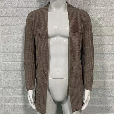 2024 Мъжко тънко плетено яке с дълга жилетка Мъжко ежедневно едноцветно палто Плетен пуловер Жилетки с дълъг ръкав Връхно облекло Яке