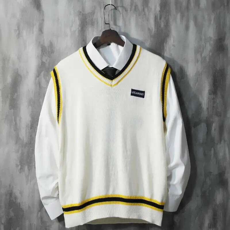 Μαύρο γιλέκο V λαιμόκοψη Πλεκτό πουλόβερ Ανδρικά Κόκκινα Ανδρικά Ρούχα Αμάνικα Μπλουζάκια Σχεδιαστικά Πολυτελή πλεκτά Pull Oversize Street