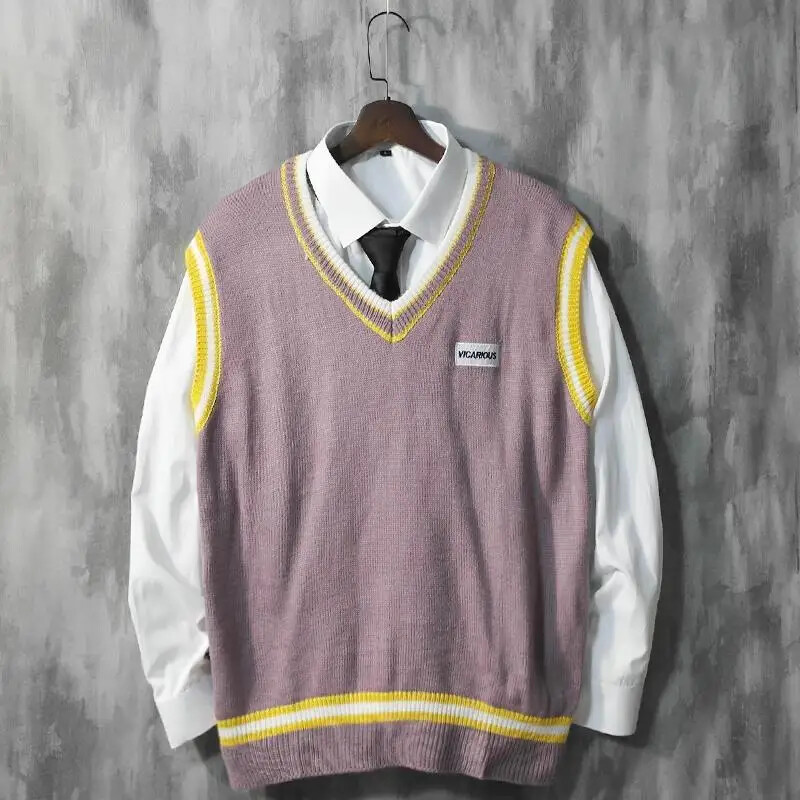 Μαύρο γιλέκο V λαιμόκοψη Πλεκτό πουλόβερ Ανδρικά Κόκκινα Ανδρικά Ρούχα Αμάνικα Μπλουζάκια Σχεδιαστικά Πολυτελή πλεκτά Pull Oversize Street