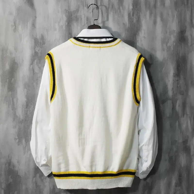 Μαύρο γιλέκο V λαιμόκοψη Πλεκτό πουλόβερ Ανδρικά Κόκκινα Ανδρικά Ρούχα Αμάνικα Μπλουζάκια Σχεδιαστικά Πολυτελή πλεκτά Pull Oversize Street