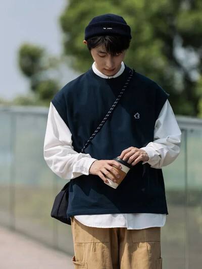 Πλεκτό πουλόβερ Ανδρικό Ιαπωνικό ρετρό αμάνικο ανδρικό γιλέκο γιλέκο μαύρο γραφικό κέντημα Casual Ένα ζεστό φτηνό Harajuku