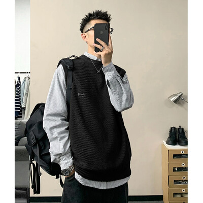 Varrukateta vest Ümarkrae Beež Crewneck Meeste riided Must Kootud Kampsun Meeste Vest Dressisärk Pull Oversize Street A