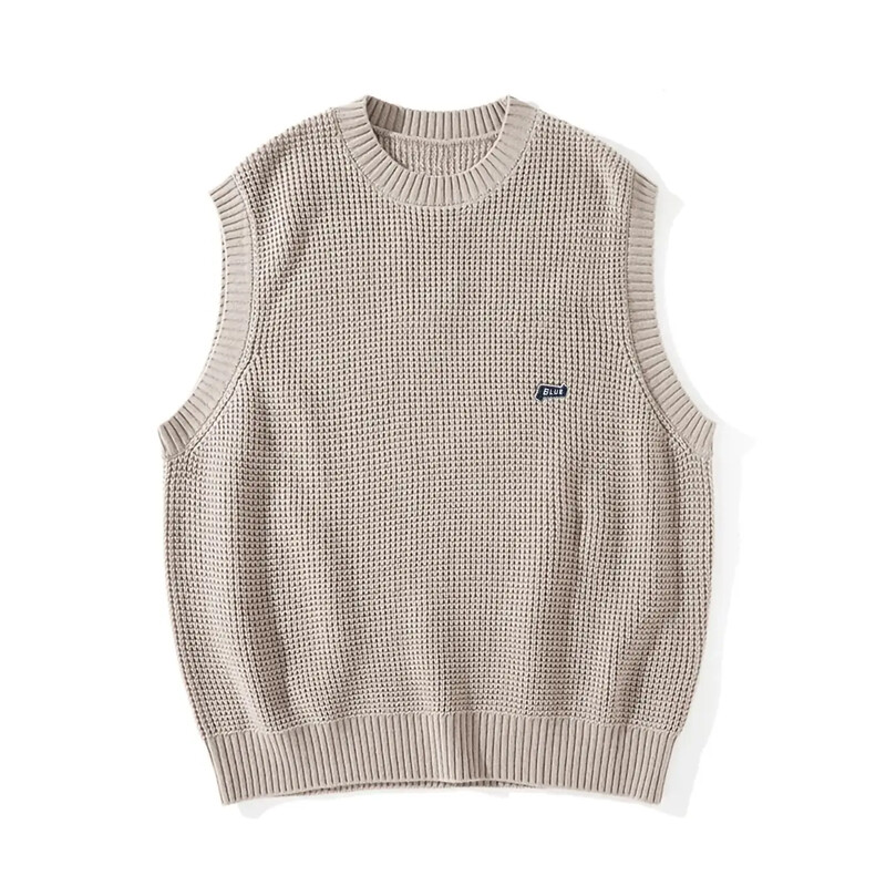 Varrukateta vest Ümarkrae Beež Crewneck Meeste riided Must Kootud Kampsun Meeste Vest Dressisärk Pull Oversize Street A